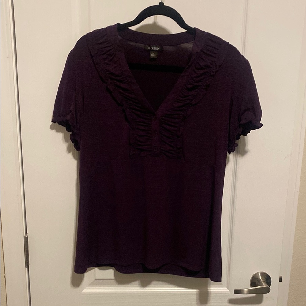 Purple Ruffled Blouse with Elegant Sleeves